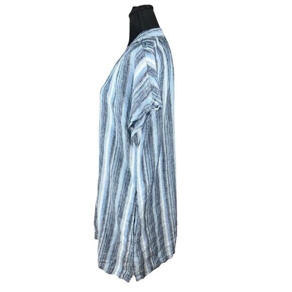 Lands End 100% LINEN STRIPED SIDE POCKETS SHORT SLEEVE SIDE SLITS DRESS Medium - Picture 4 of 11